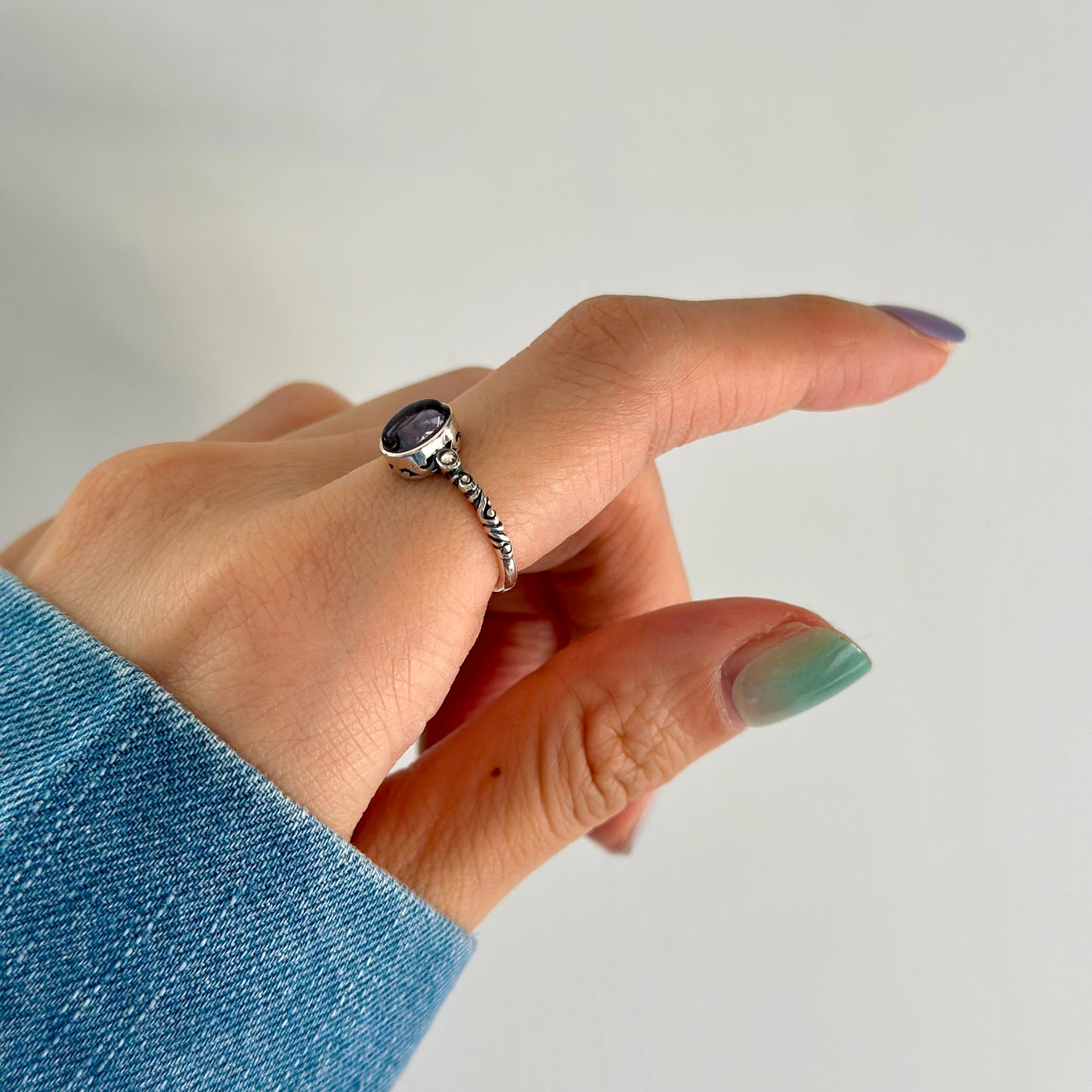 Iolite Cabochon Adjustable Sterling Silver Ring