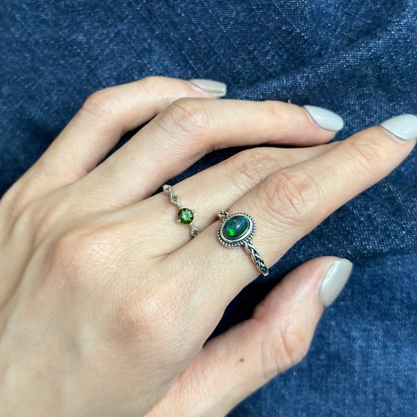 Green Tourmaline October Birthstone Adjustable Sterling Silver Ring