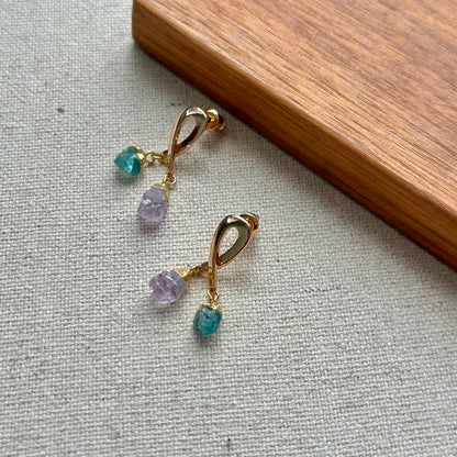 Amethyst And Apatite Raw Stone Gold-plated Earring