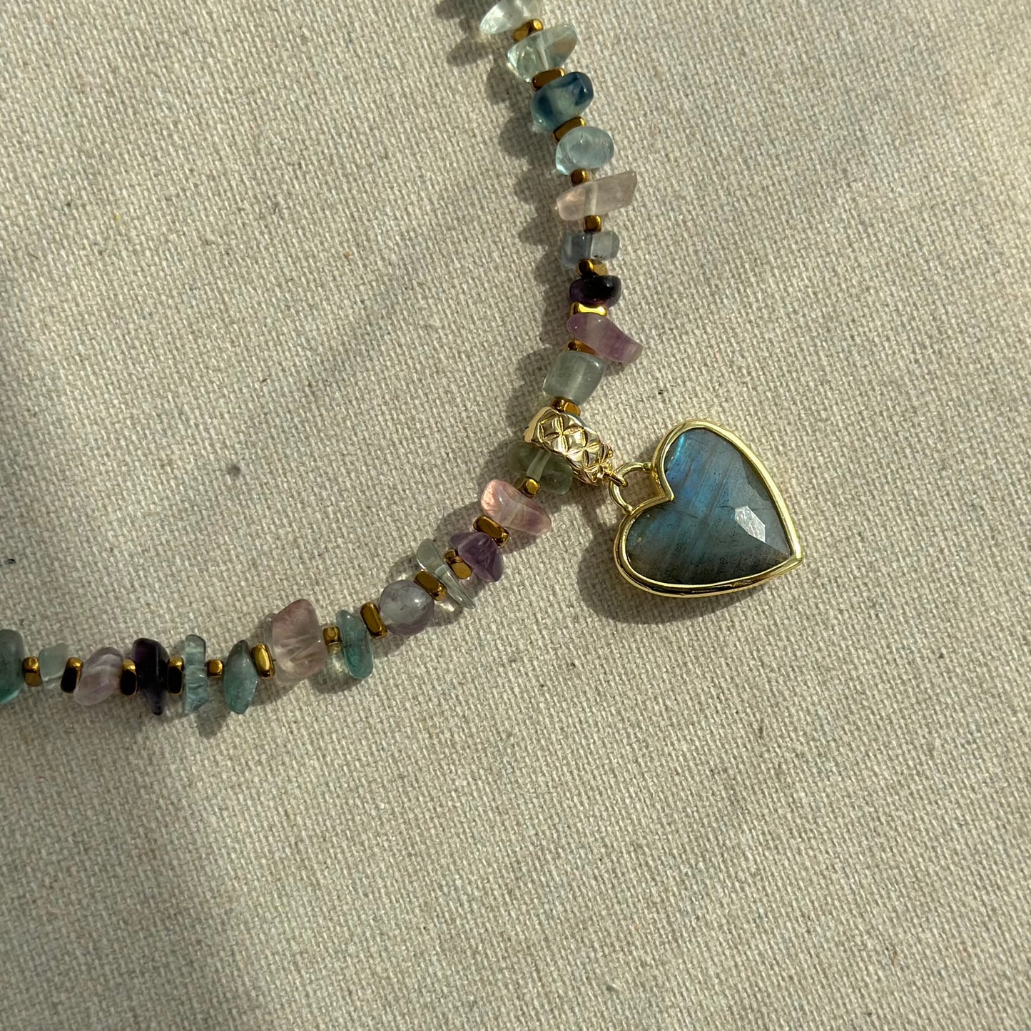 Labradorite Heart Pendant And Fluorite Beaded Two-way Necklace