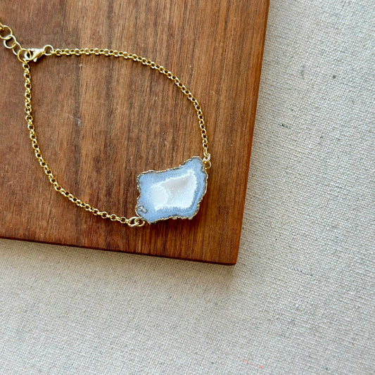 White Agate Adjustable Gold-plated Sterling Silver Bracelet