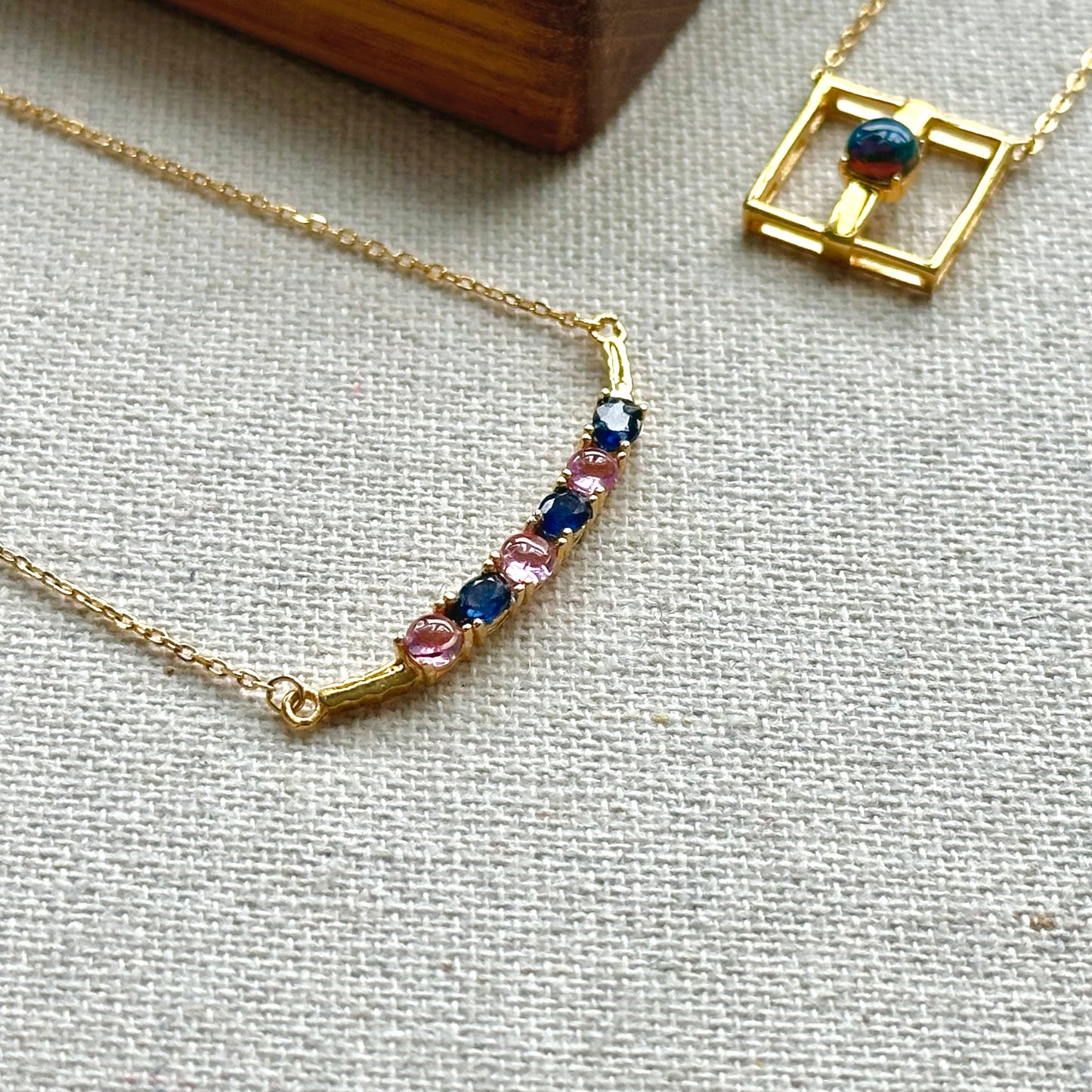 Sapphire And Pink Sapphire Curved Gold-plated Sterling Silver Necklace