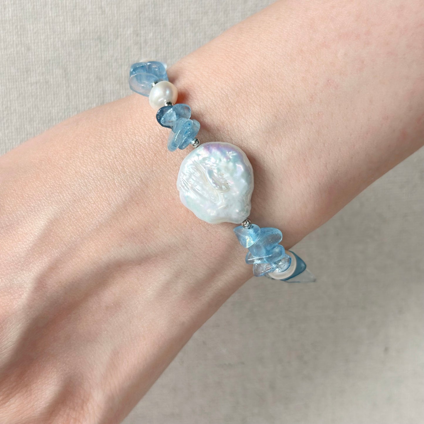 Aquamarine And Baroque Pearl Beaded Bracelet