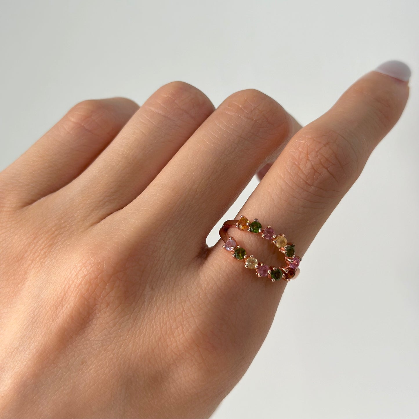 Tourmaline Front Open Rose Gold-plated Sterling Silver Ring