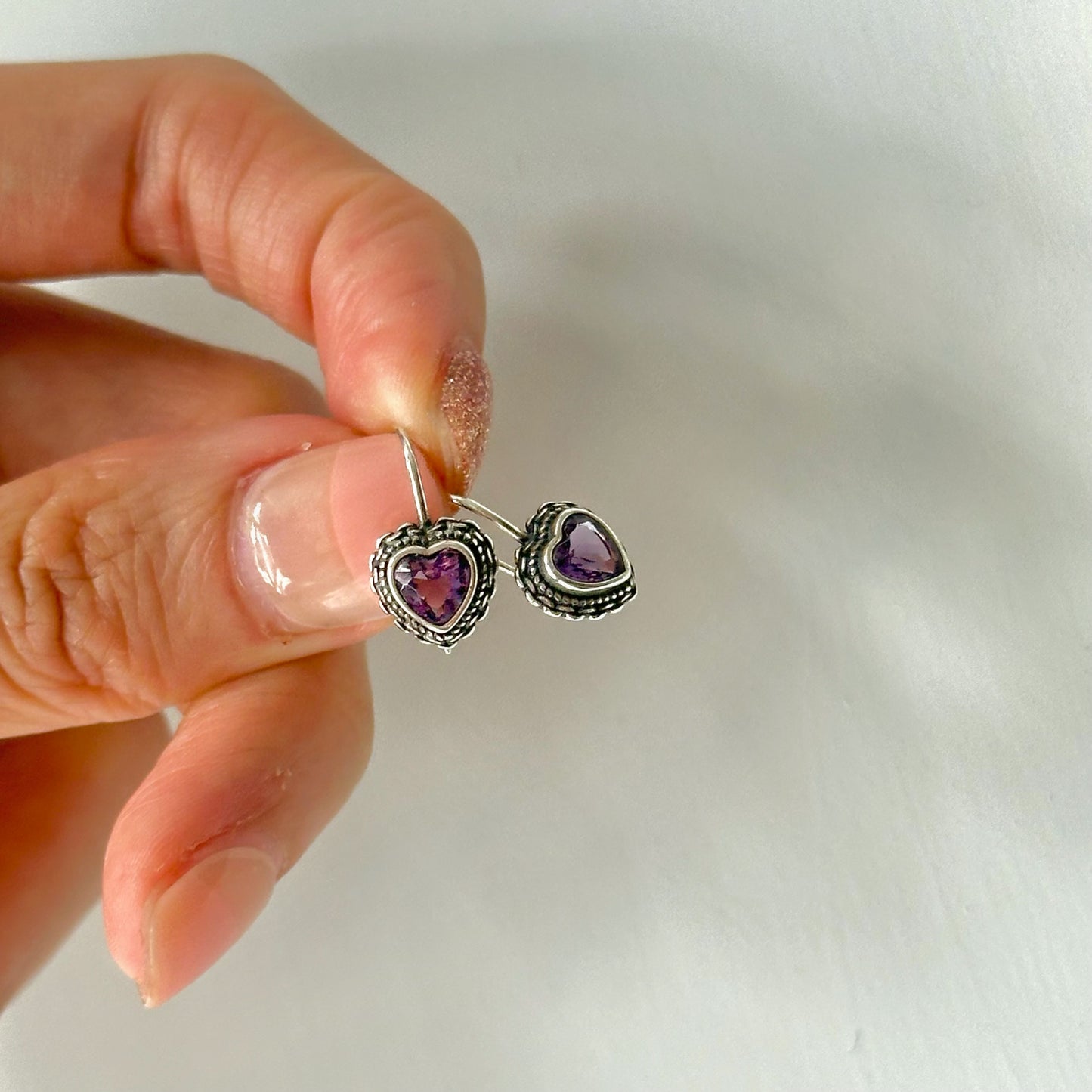 Amethyst Heart February Birthstone Sterling Silver Earring