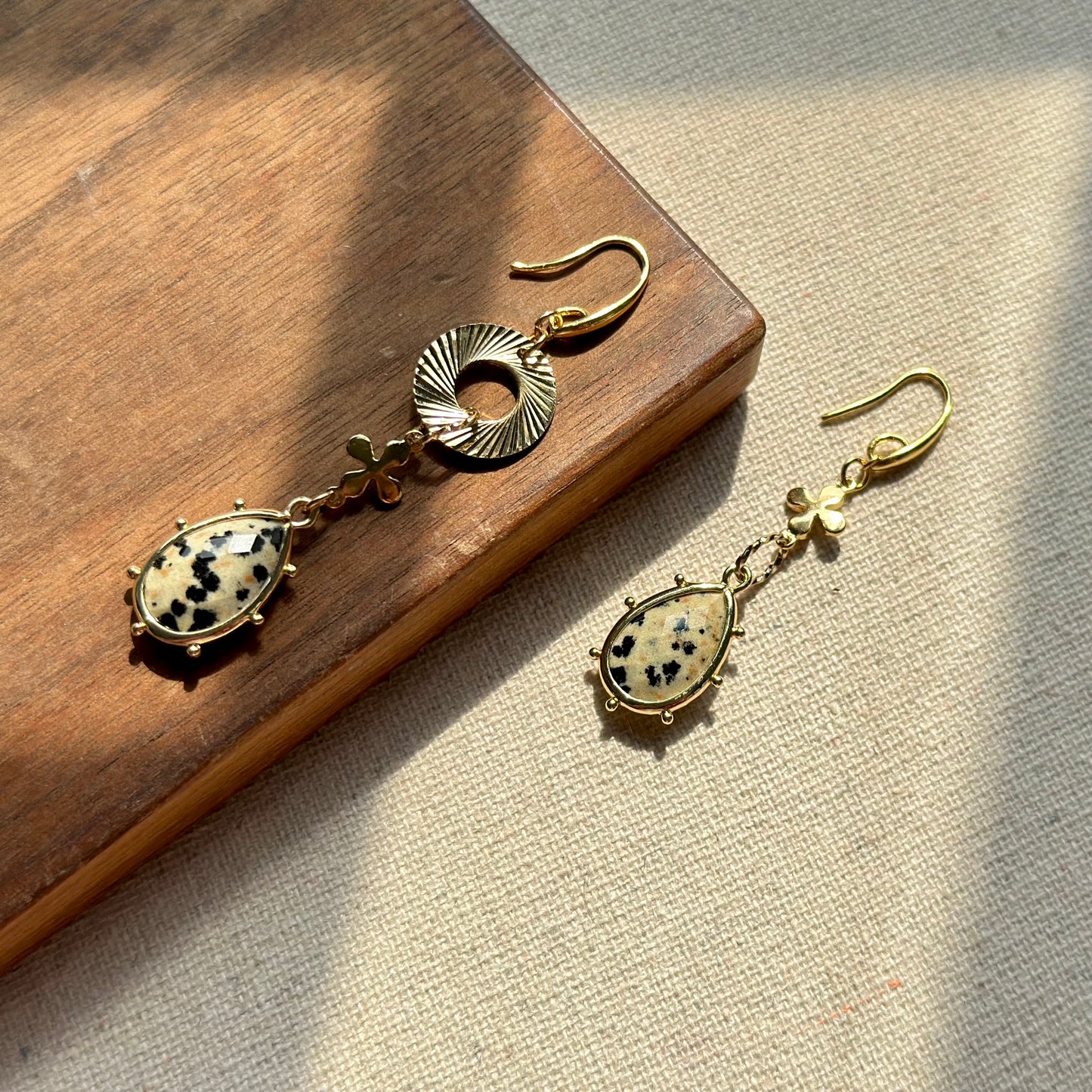 Dalmatian Jasper Asymmetric Gold-plated Earring