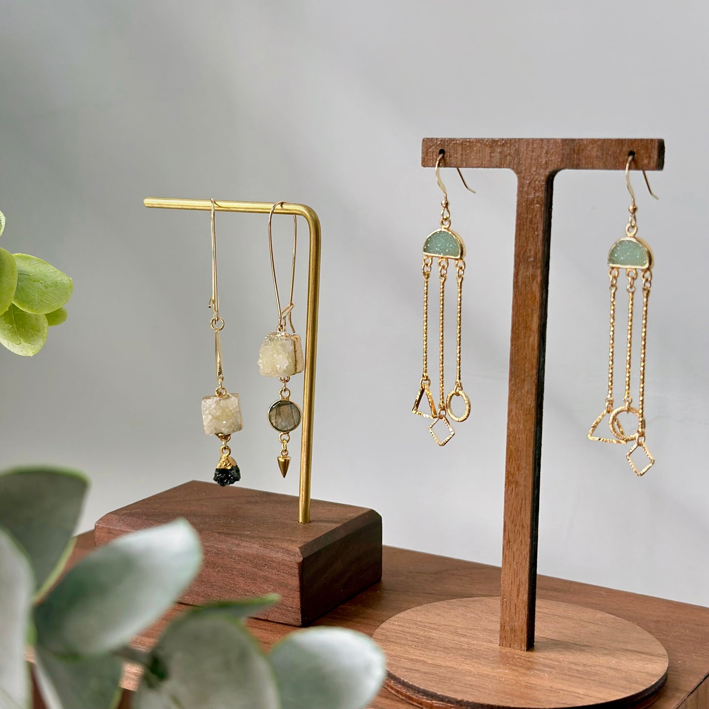 Druzy Geometric Mix Dangling Gold-plated Earring