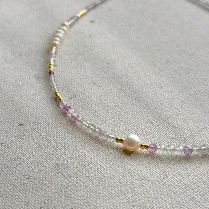 Fluorite And Freshwater Pearl Beaded Necklace