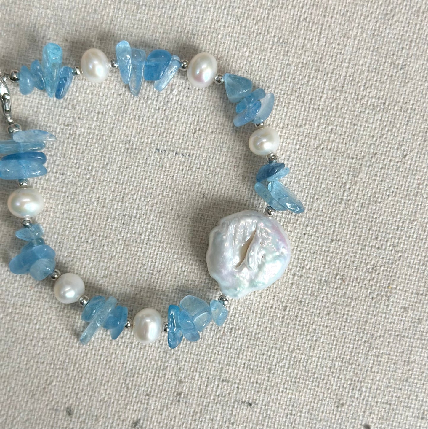 Aquamarine And Baroque Pearl Beaded Bracelet