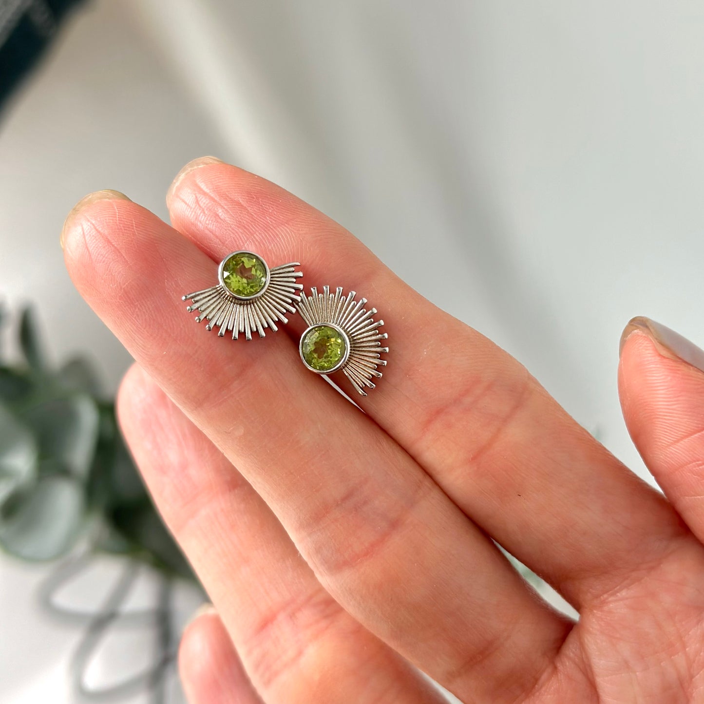 Peridot Sun Sterling Silver Ear Stud