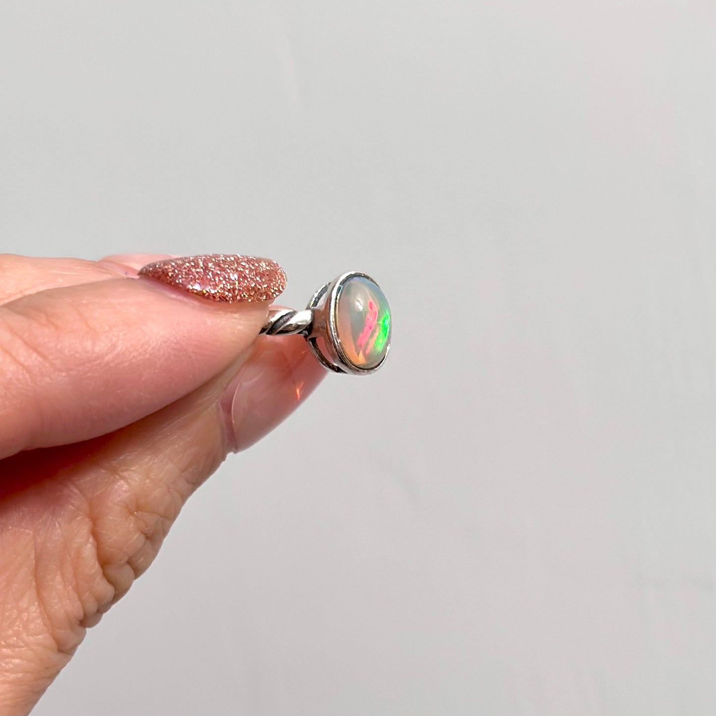 Opal Cabochon Bezel Set Adjustable Sterling Silver Ring