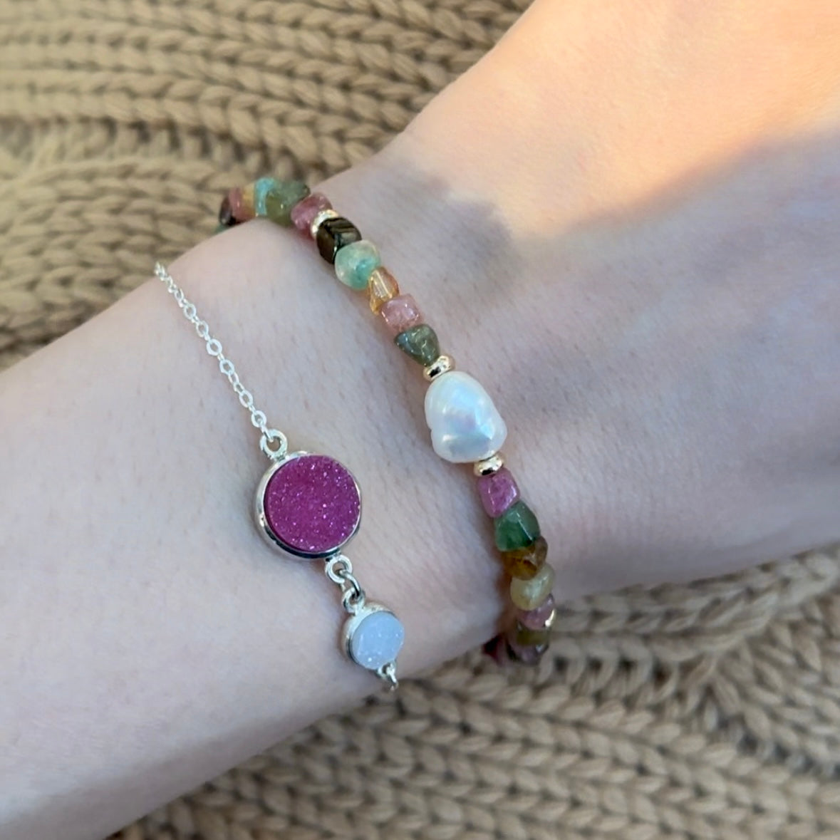 Tourmaline And Freshwater Pearl Beaded Bracelet