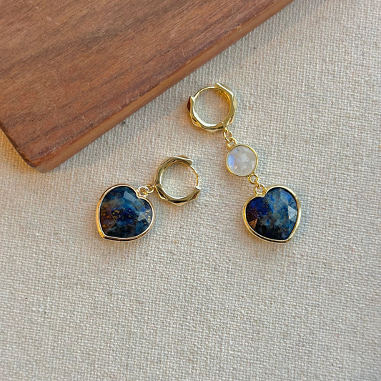 Lapis Heart And Moonstone Gold-plated Sterling Silver Ear Hoop