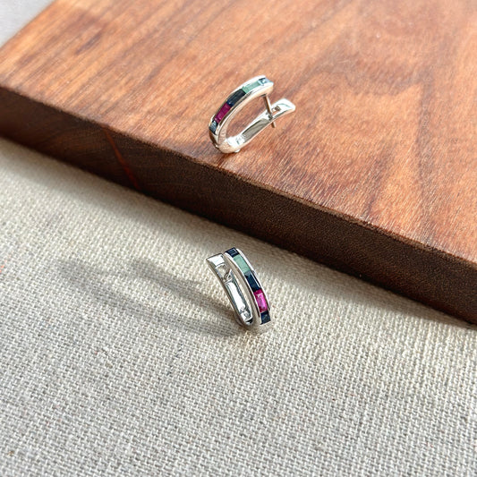 Multi Color Sapphire Sterling Silver Ear Hoop