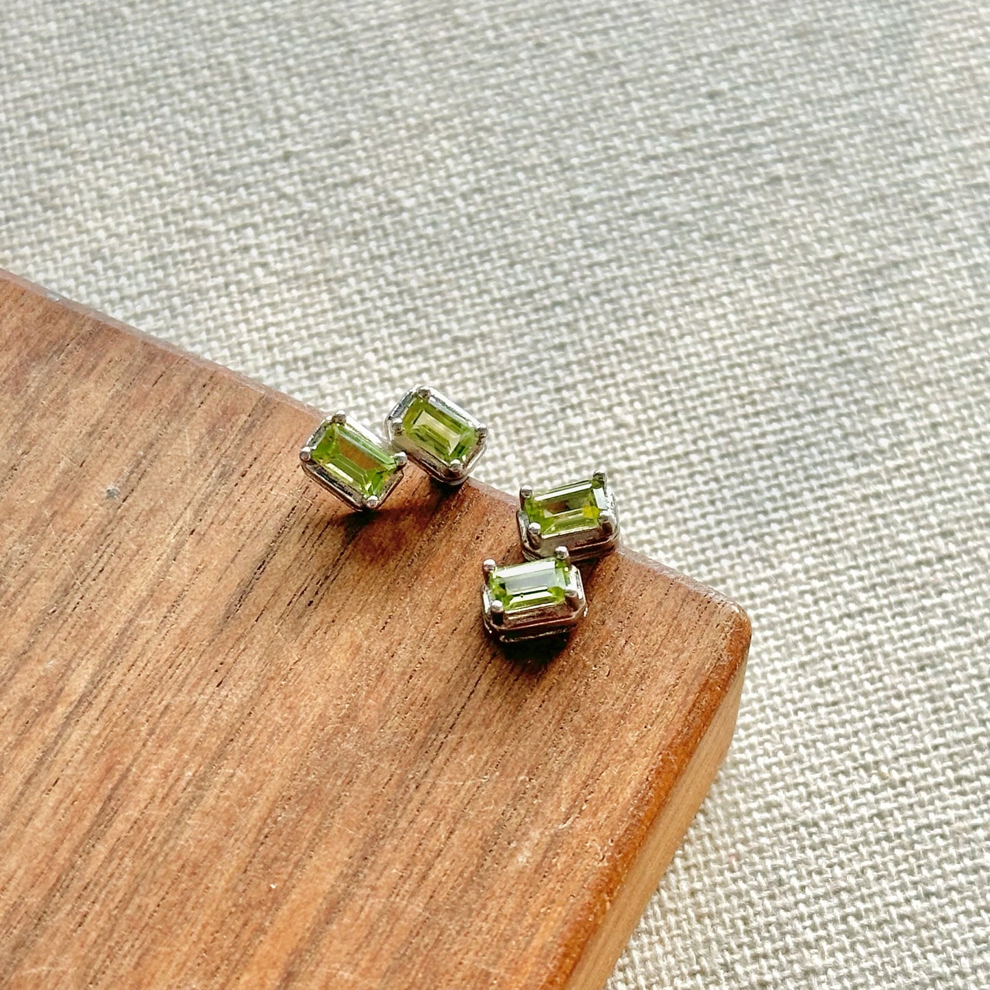 Double Peridot Sterling Silver Ear Stud