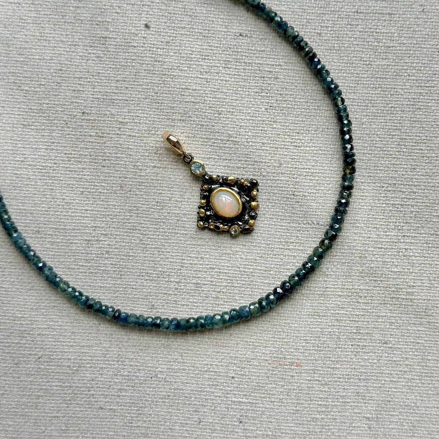 Two-way Opal Pendant And Sapphire Beaded Necklace