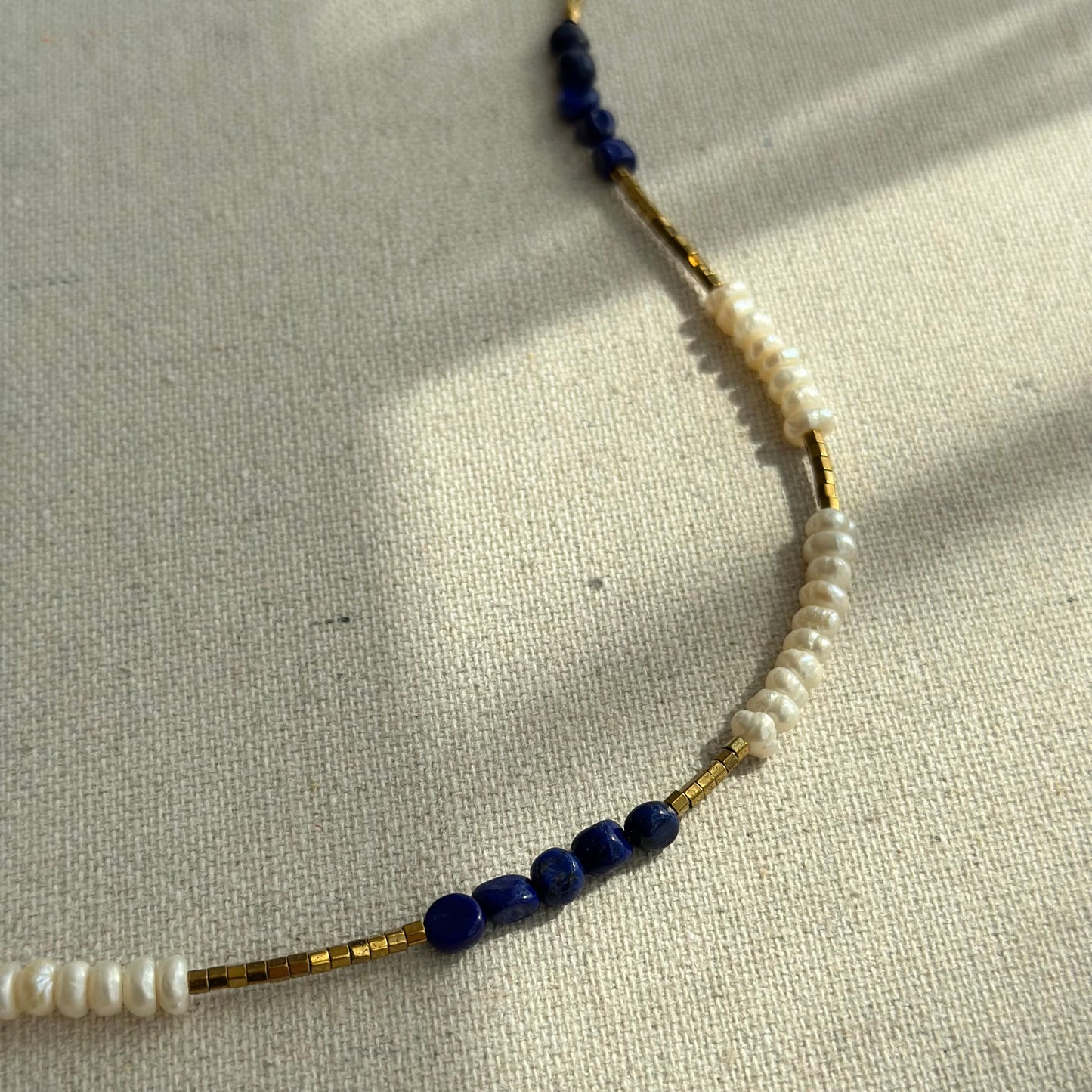 Lapis Pendant And Freshwater Pearl Mixed Lapis Beaded Two-way Necklace