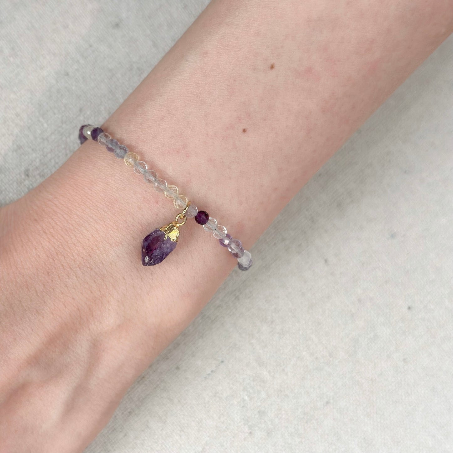 Fluorite Beaded And Amethyst Bracelet