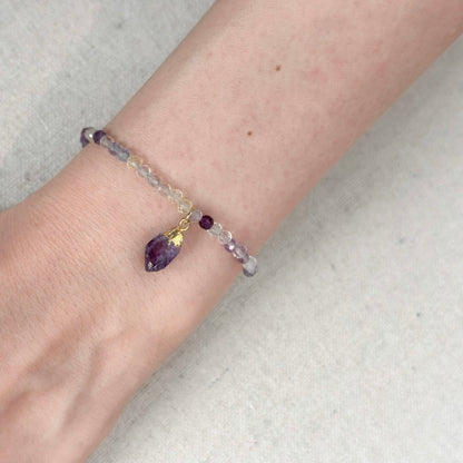 Fluorite Beaded And Amethyst Bracelet