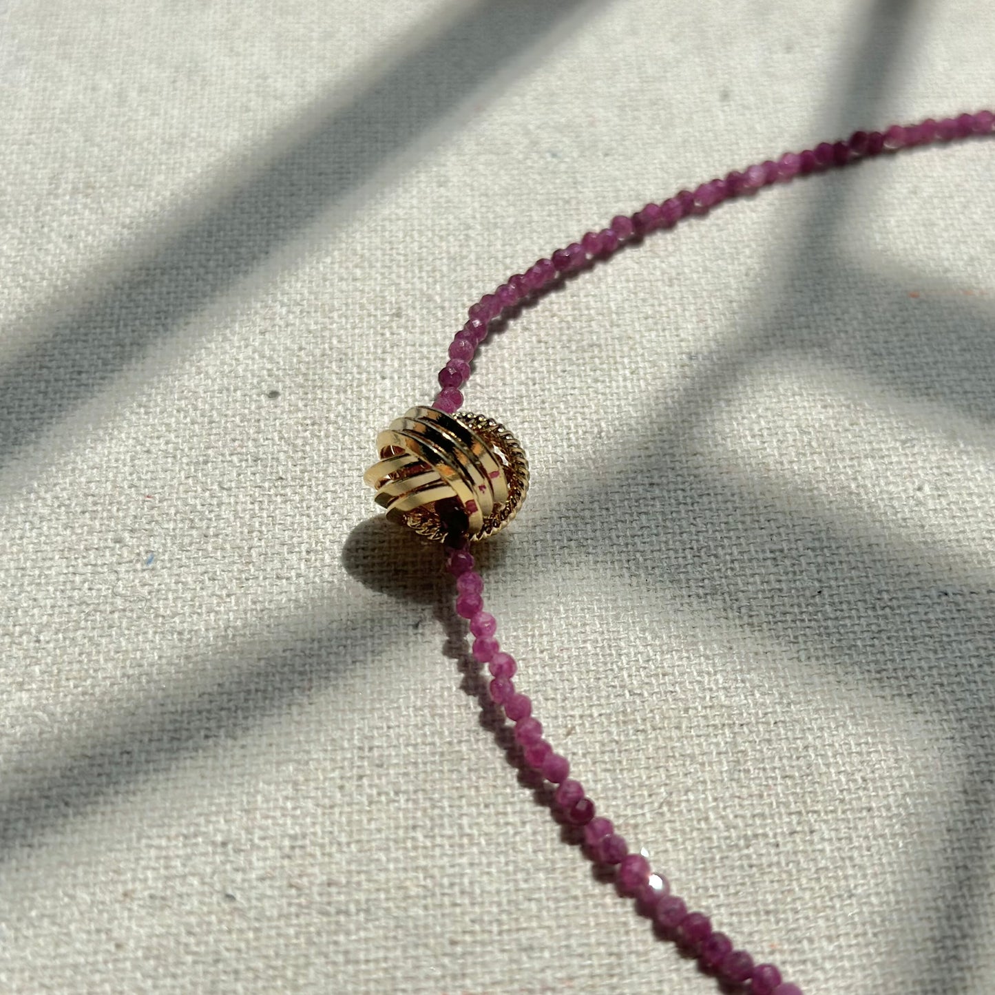 Ruby Beaded And Gold-plated Ring Necklace