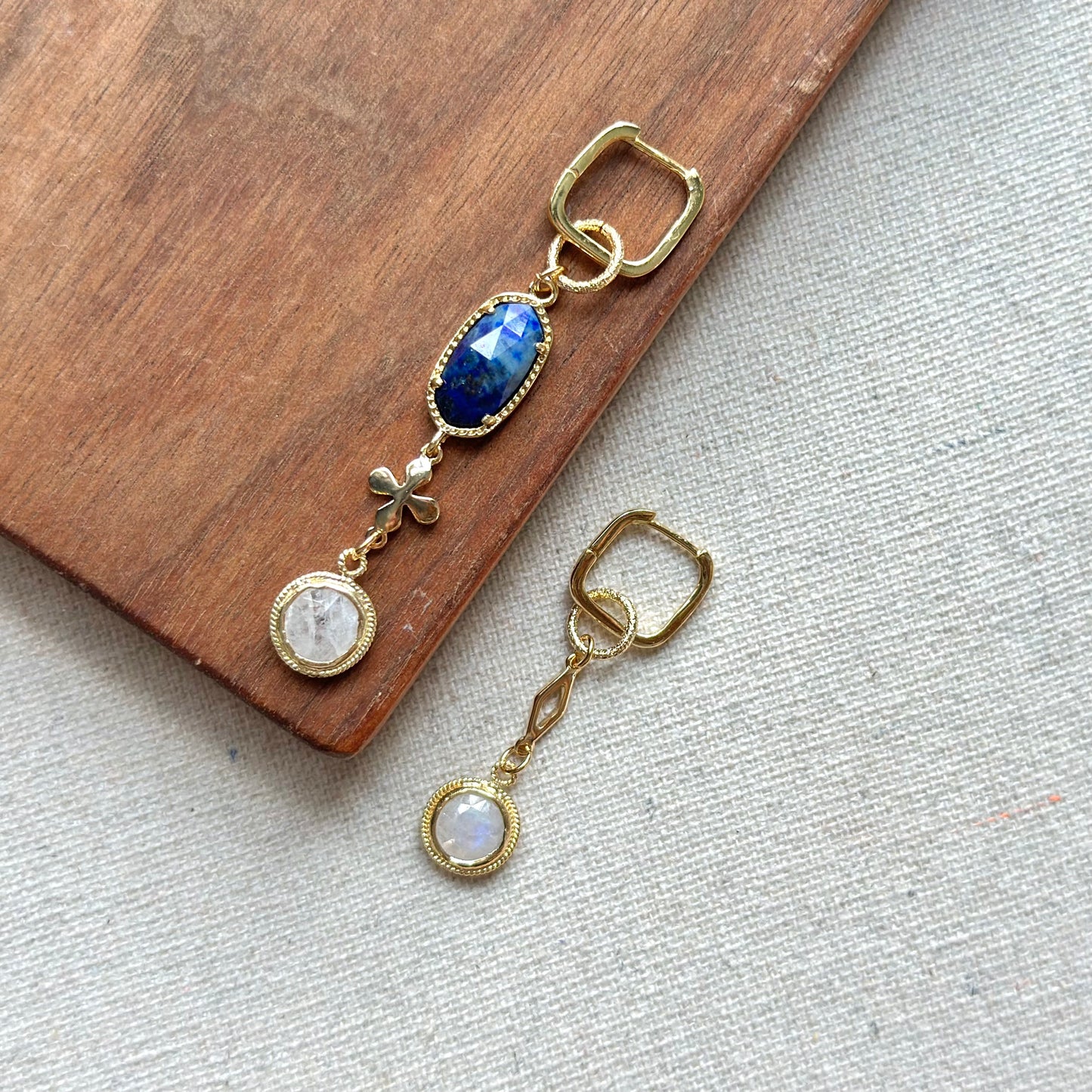 Moonstone And Lapis Two-way Ear Hoop Earring