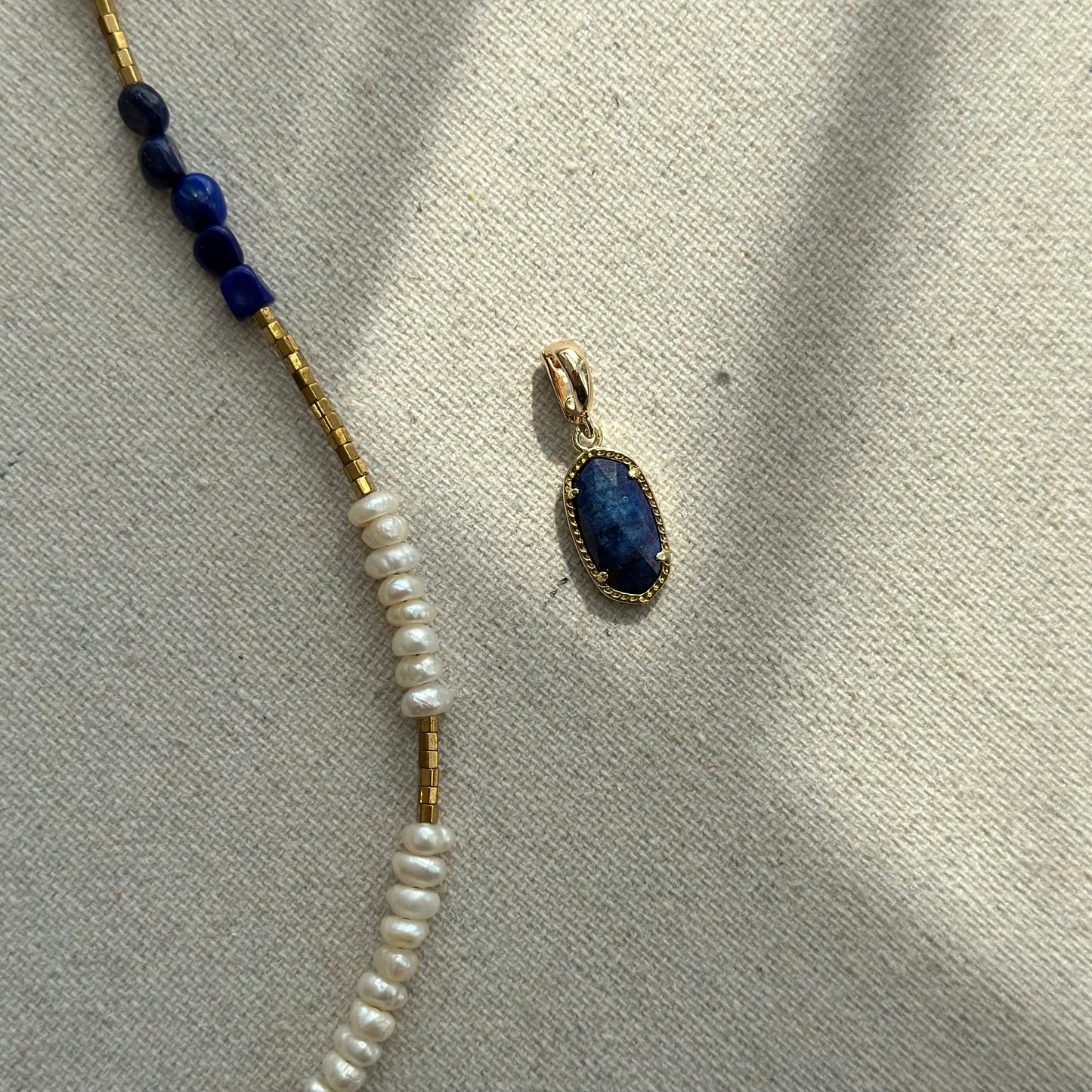 Lapis Pendant And Freshwater Pearl Mixed Lapis Beaded Two-way Necklace