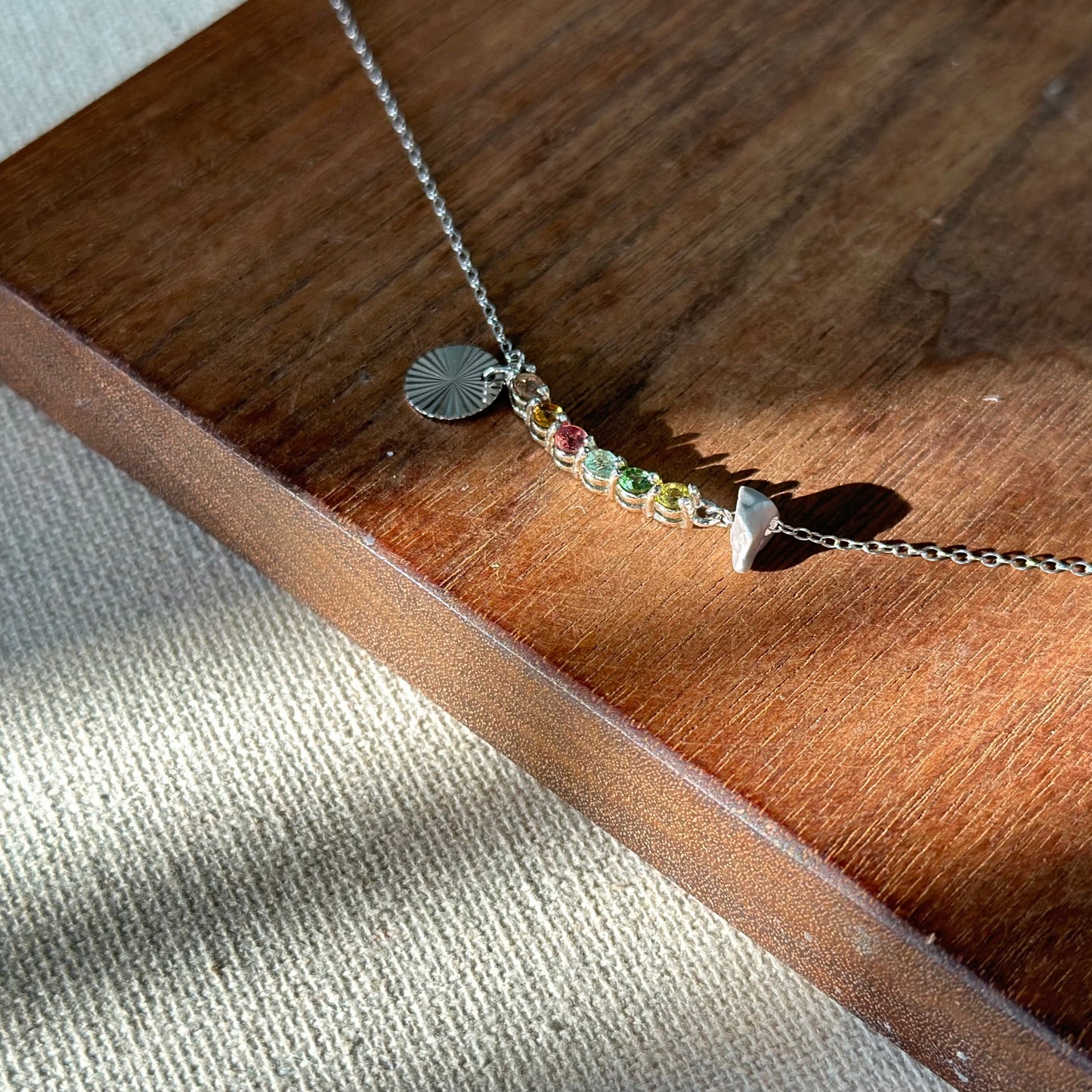 Mixed Tourmaline Curved Sterling Silver Necklace