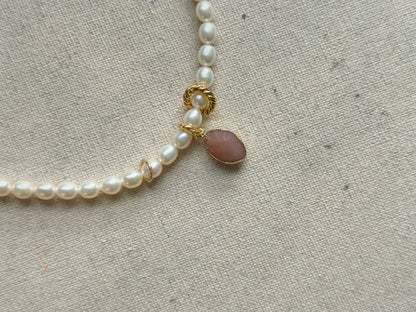 Freshwater Pearl Oval Shape Beaded And Sunstone Necklace