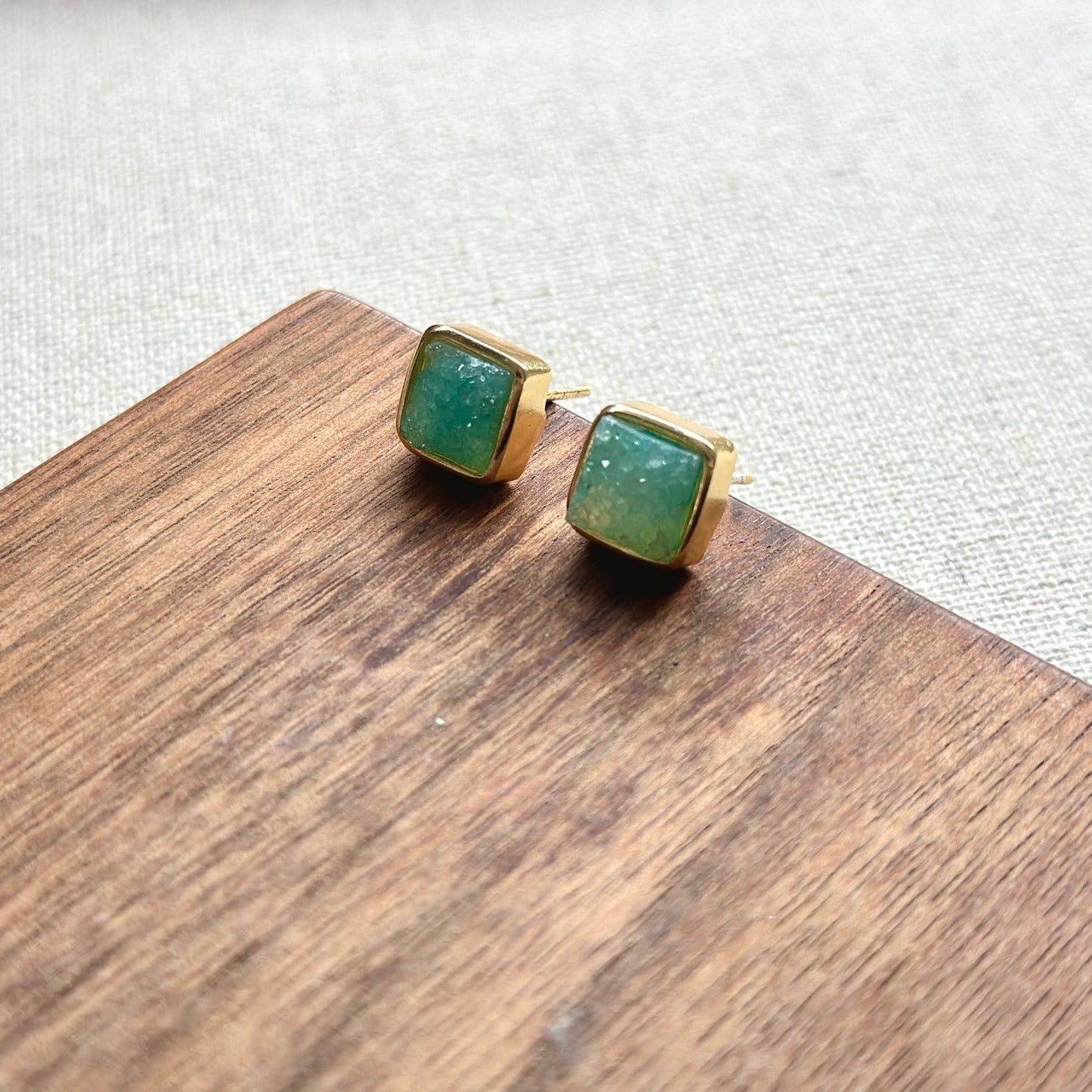 Green Druzy Leaves Two-Way Gold-plated Earring