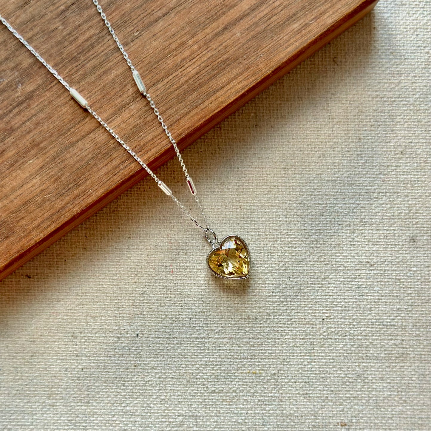 Citrine Heart Pendant Sterling Silver Necklace