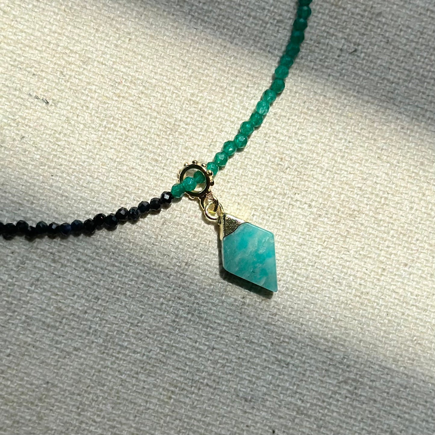 Amazonite With Sapphire And Green Onyx Beaded Necklace