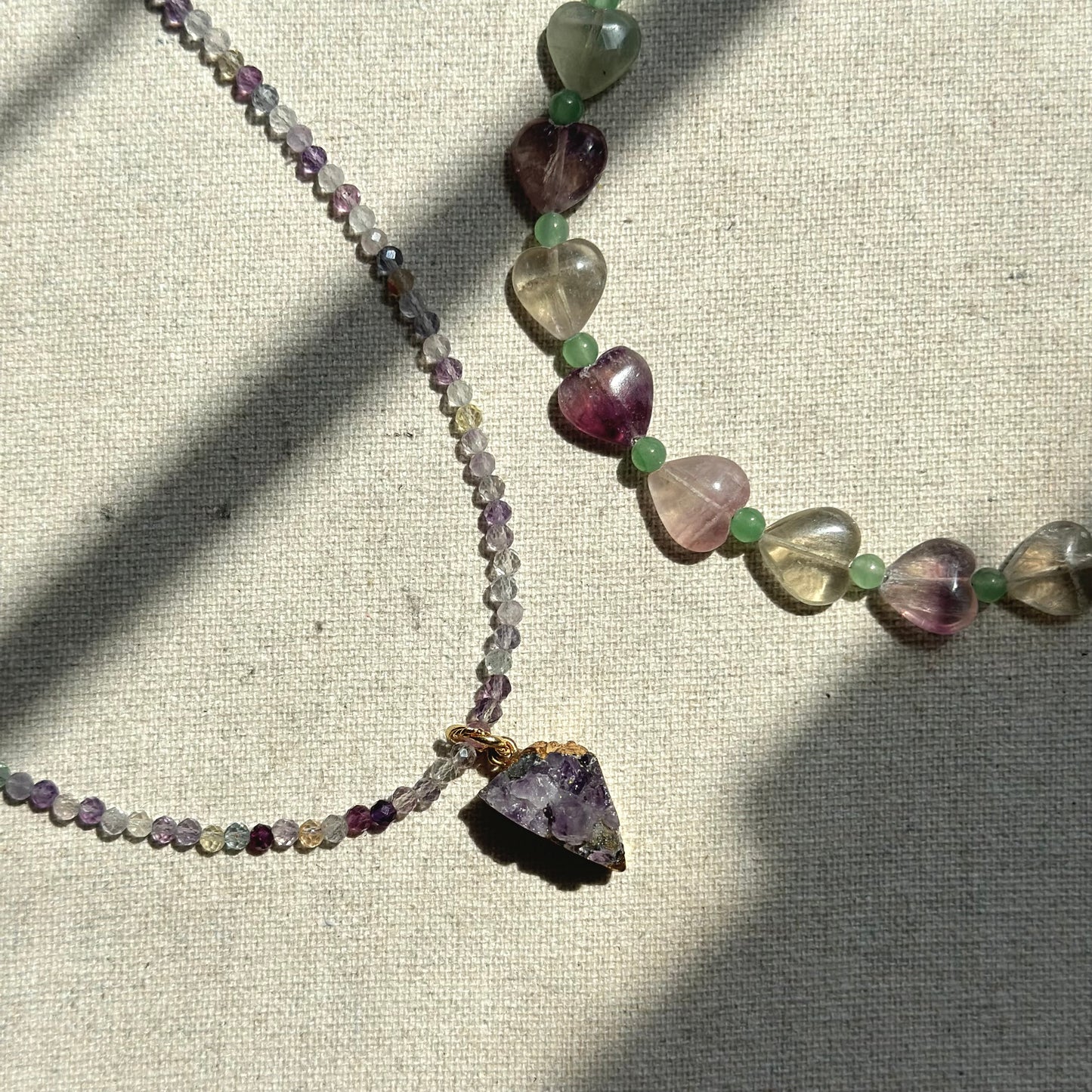 Green Agate And Fluorite Heart Beaded Necklace