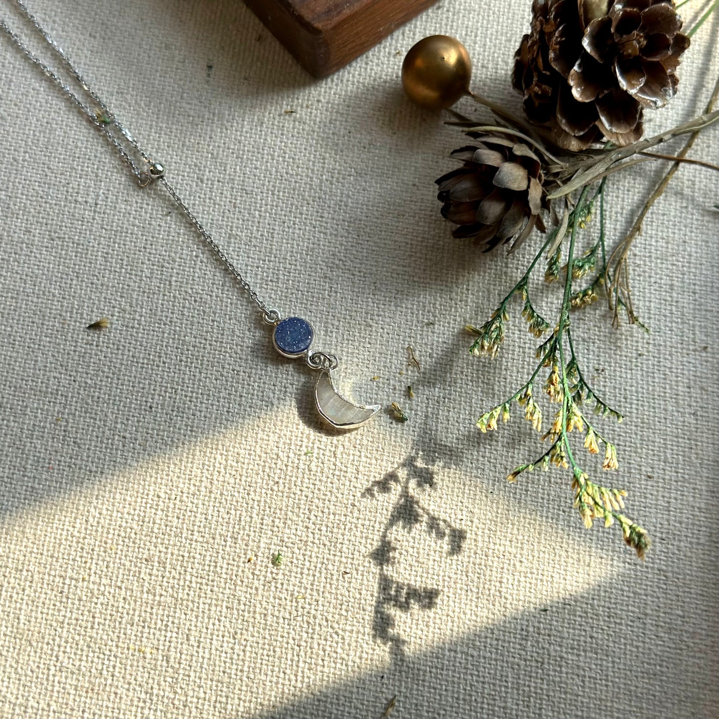 Moonstone And Blue Druzy Two-way Sterling Silver Necklace