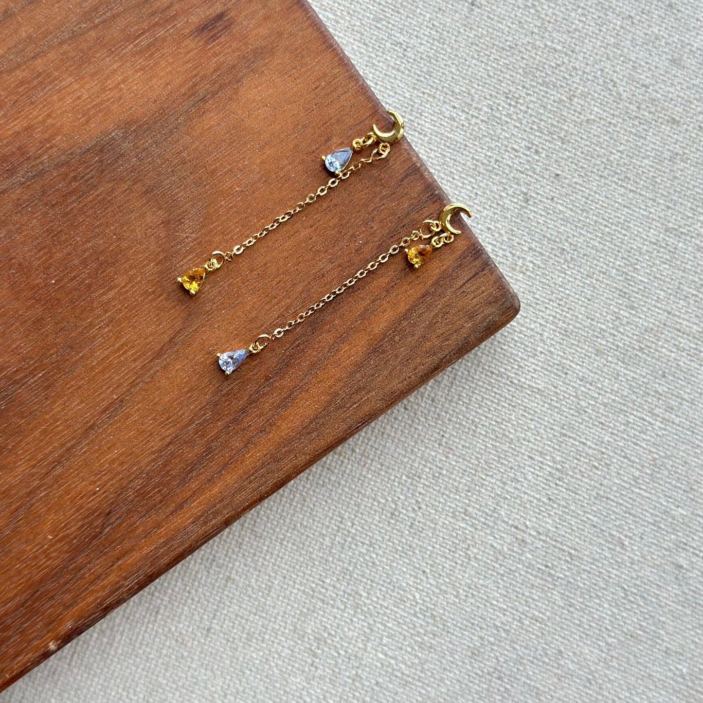 Tanzanite And Citrine Moon Stud Gold-plated Sterling Silver Earring