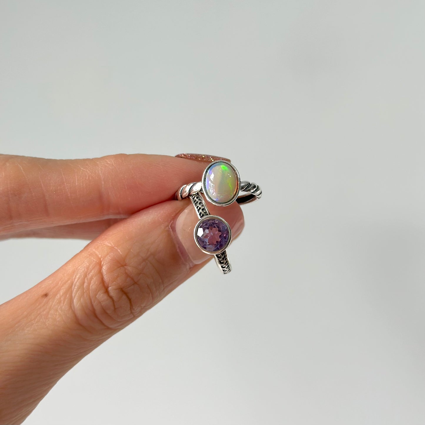 Opal Cabochon Bezel Set Adjustable Sterling Silver Ring