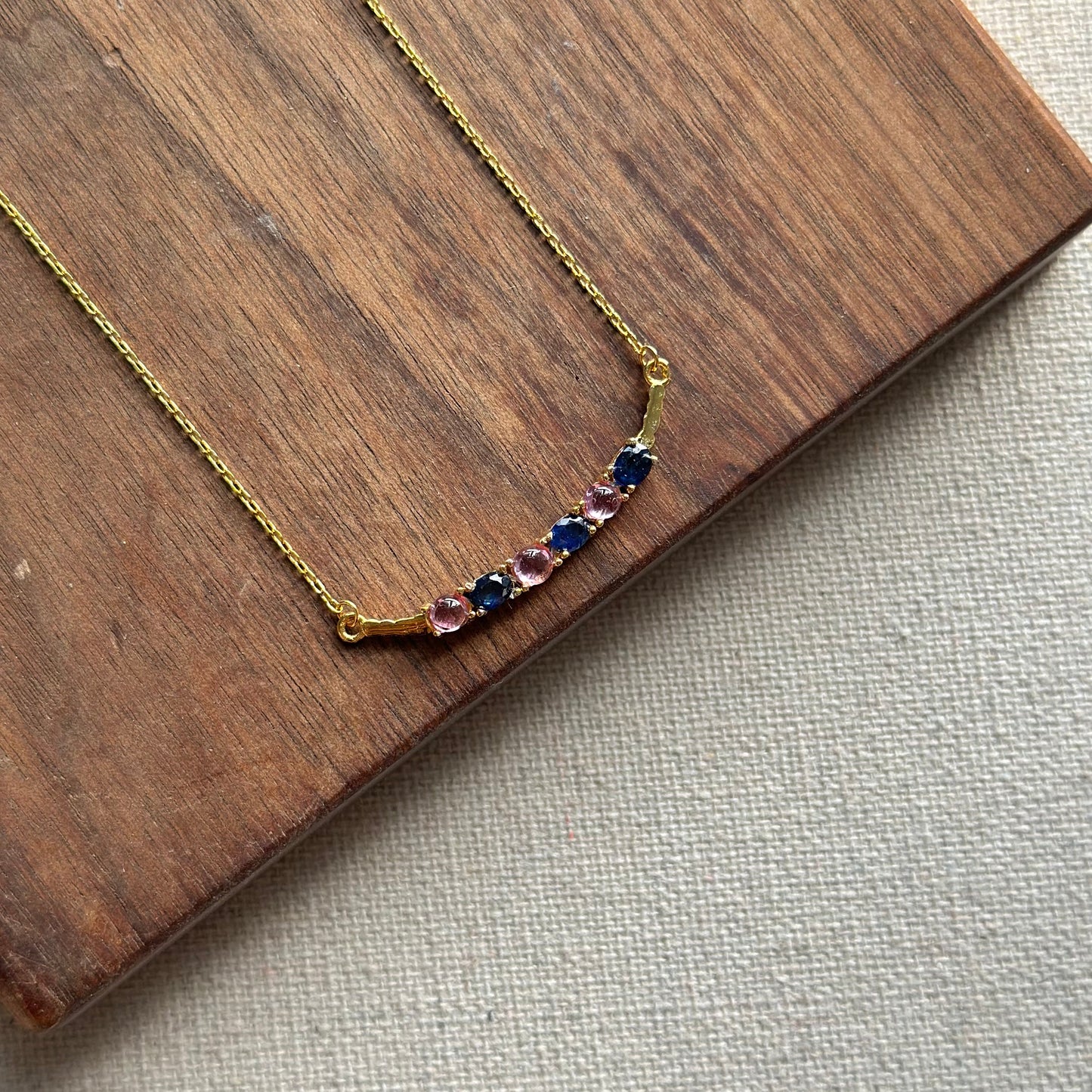 Sapphire And Pink Sapphire Curved Gold-plated Sterling Silver Necklace