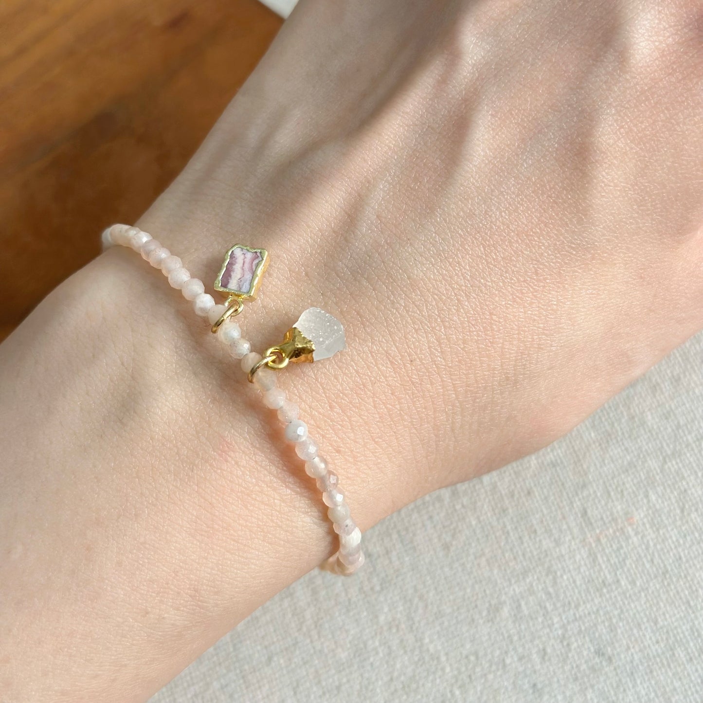 Sunstone Beaded And Rhodochrosite Bracelet