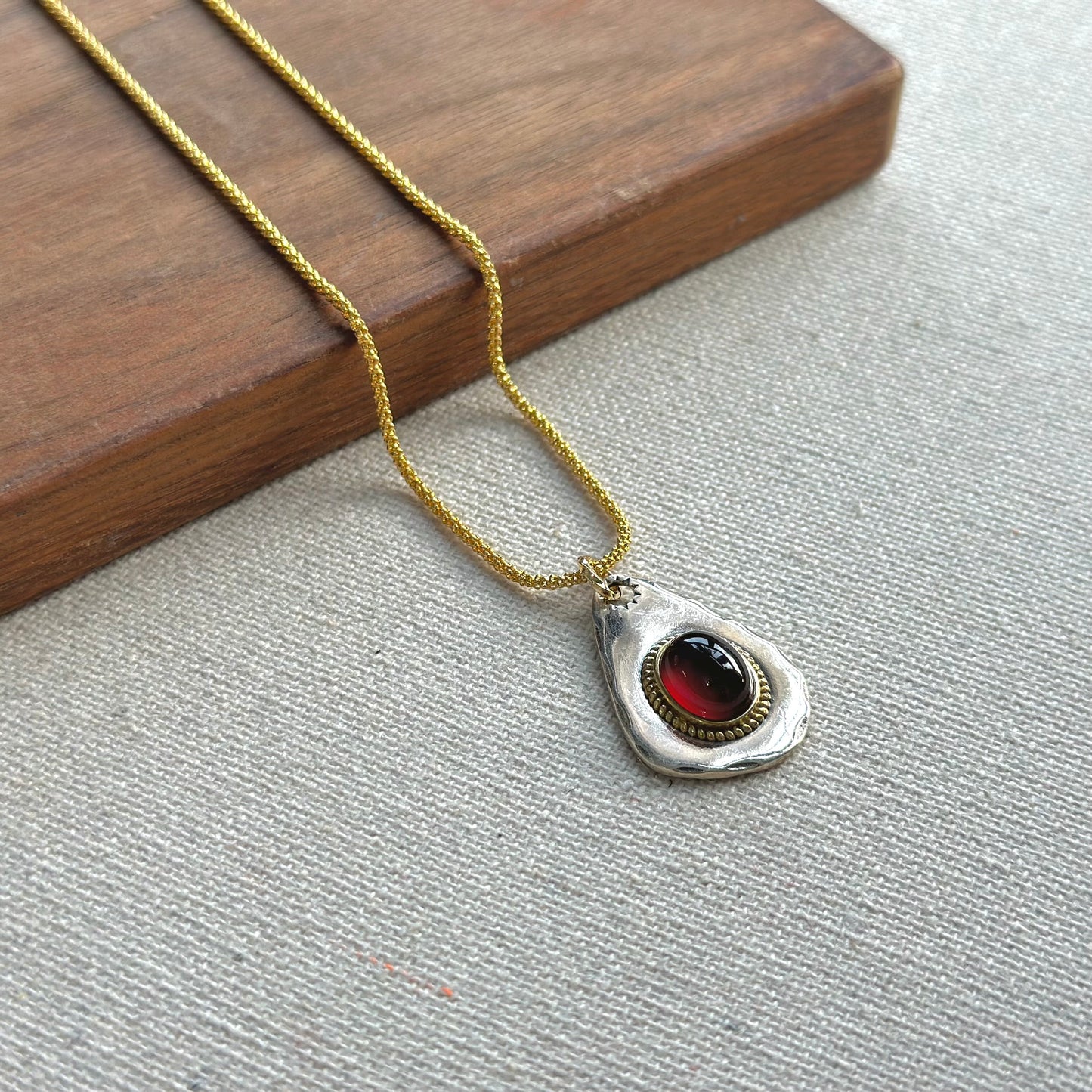 Garnet January Birthstone Two Tone Gold-plated Necklace