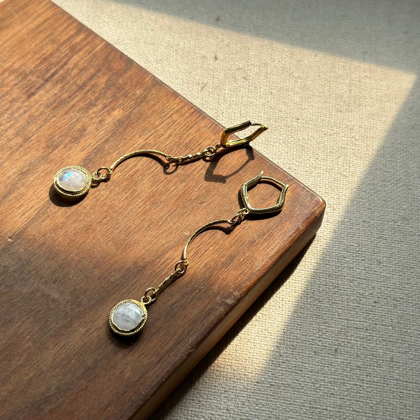 Moonstone And Curved Line Gold-plated Ear Hoop