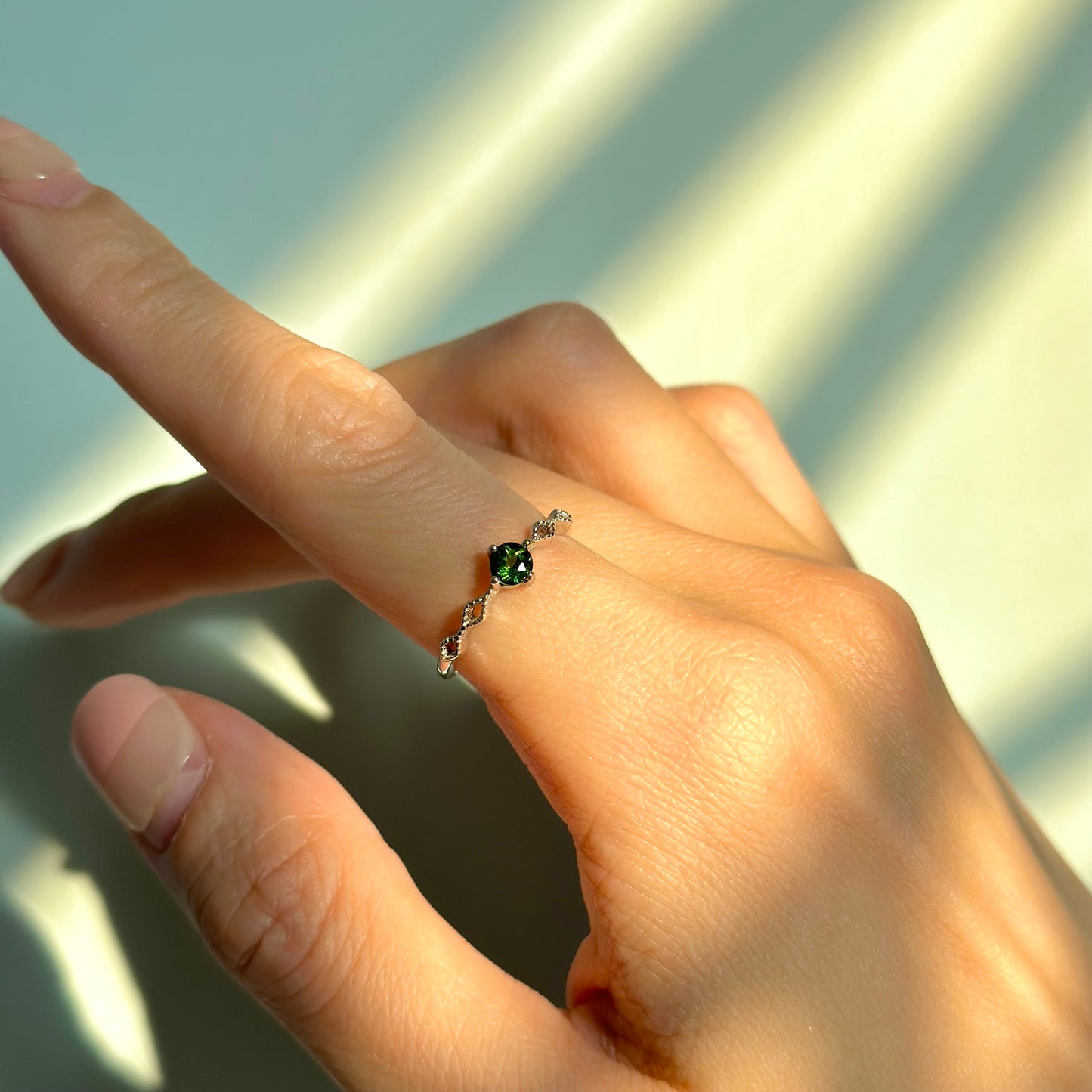 Green Tourmaline October Birthstone Adjustable Sterling Silver Ring