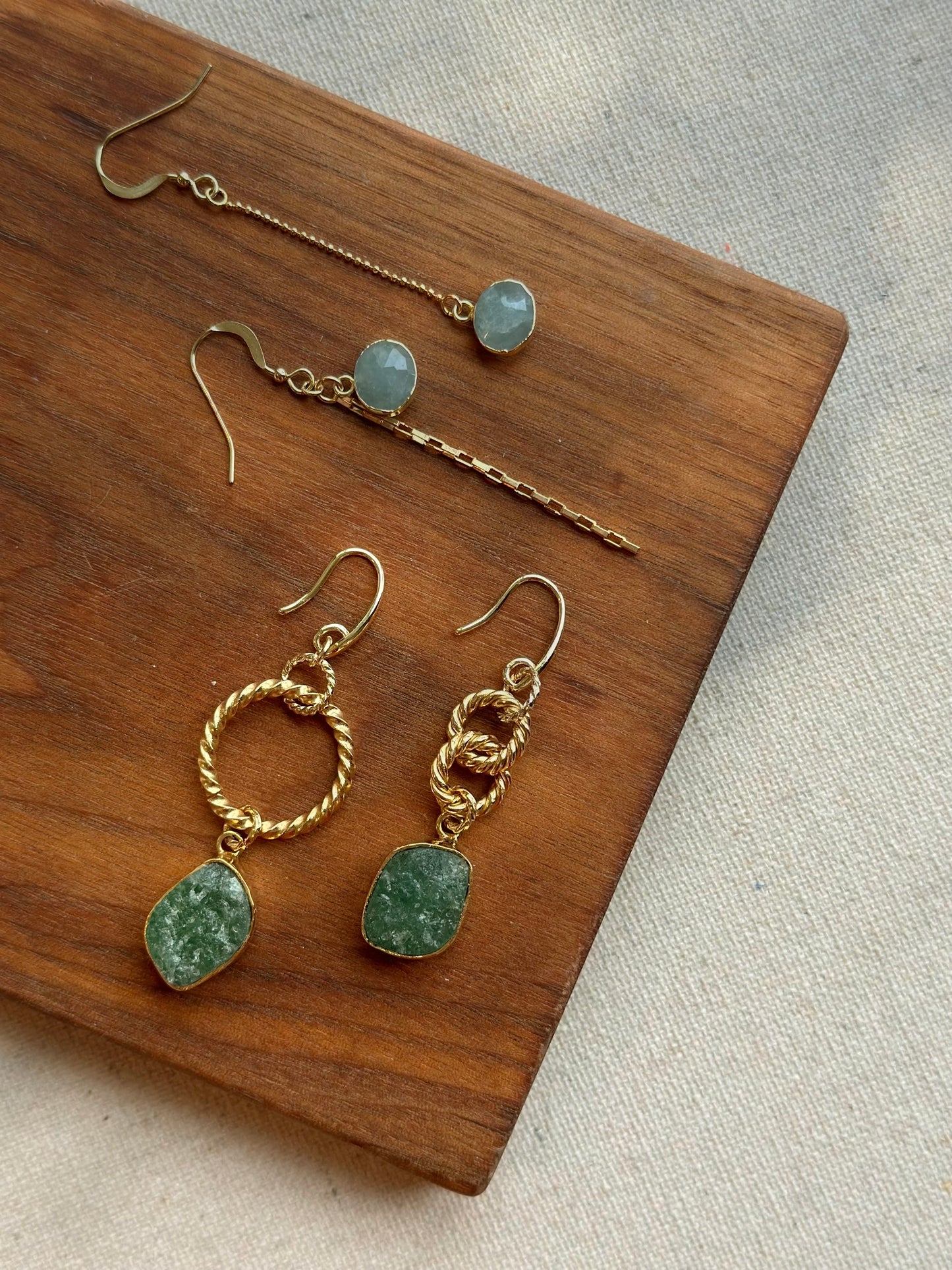 Green Aventurine And Twisted Ring Gold-plated Earring