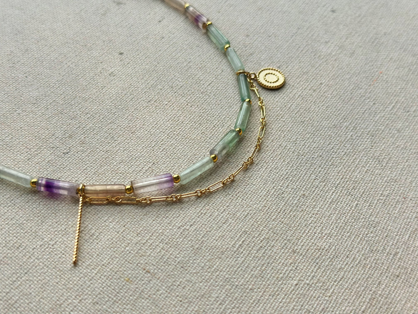 Flourite Beaded And Dangling Gold-plated Necklace