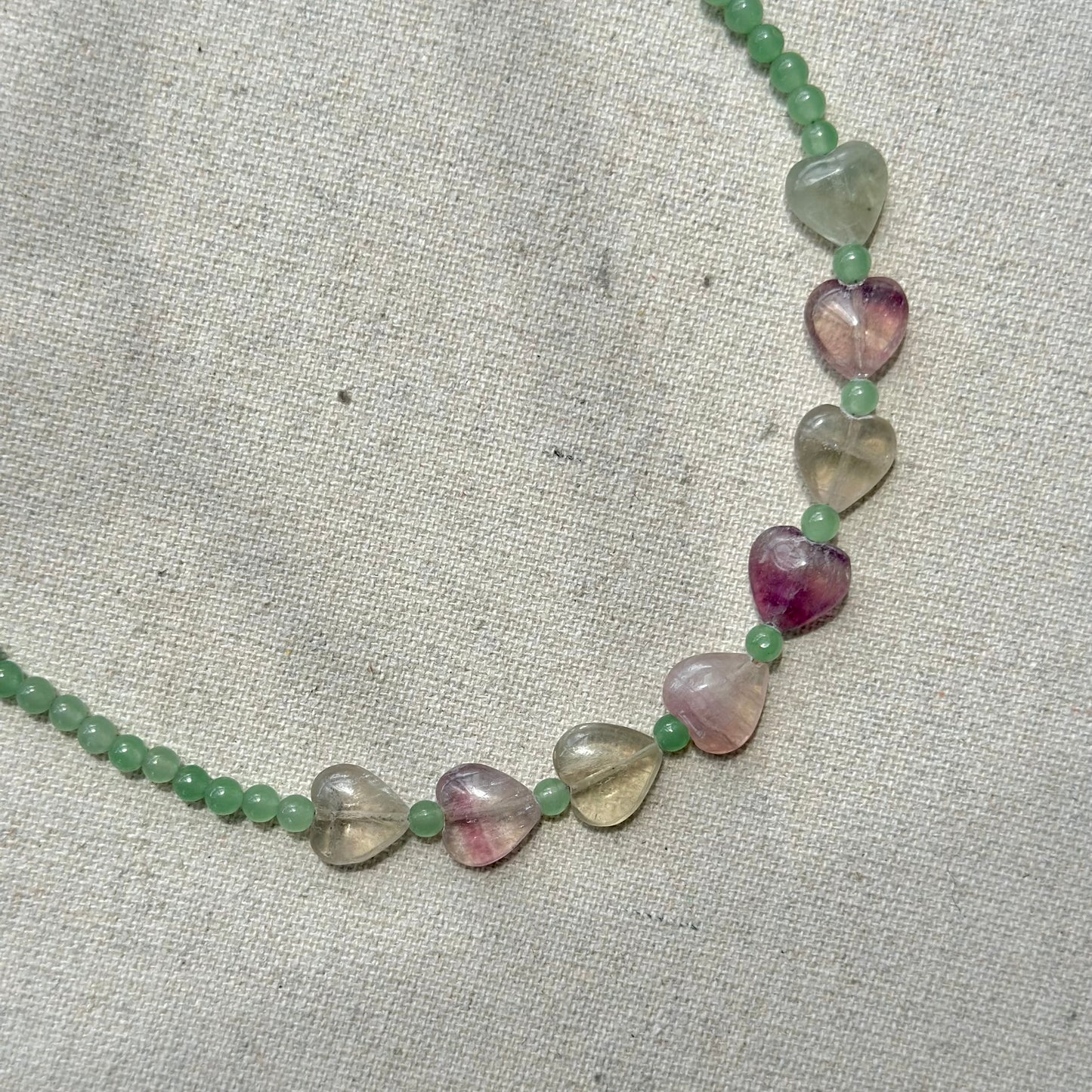 Green Agate And Fluorite Heart Beaded Necklace