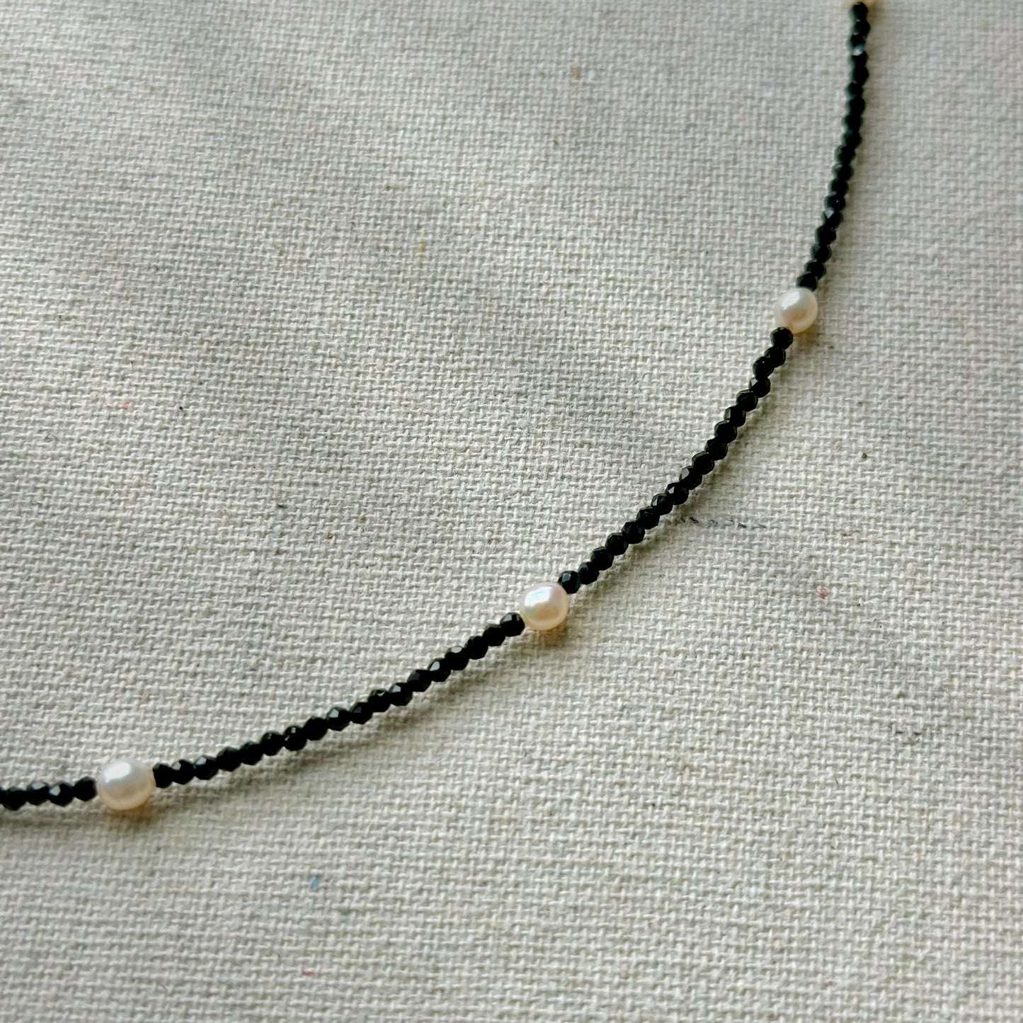 Black Spinel Beaded And Freshwater Pearl Beaded Choker Necklace