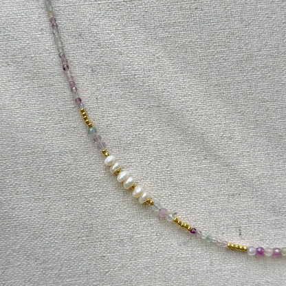 Fluorite And Freshwater Pearl Beaded Necklace