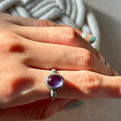 Fluorite Cabochon Bezel Set Adjustable Sterling Silver Ring