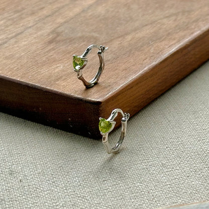 Peridot Heart August Birthstone Sterling Silver Ear Hoop