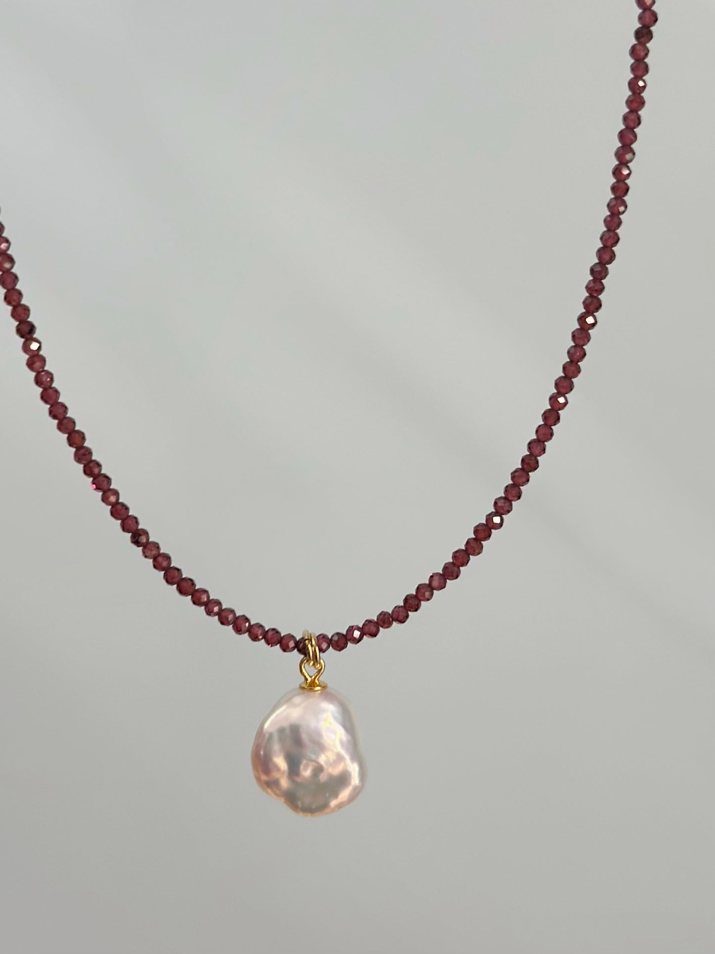 Garnet And Freshwater Pearl Beaded Long Necklace