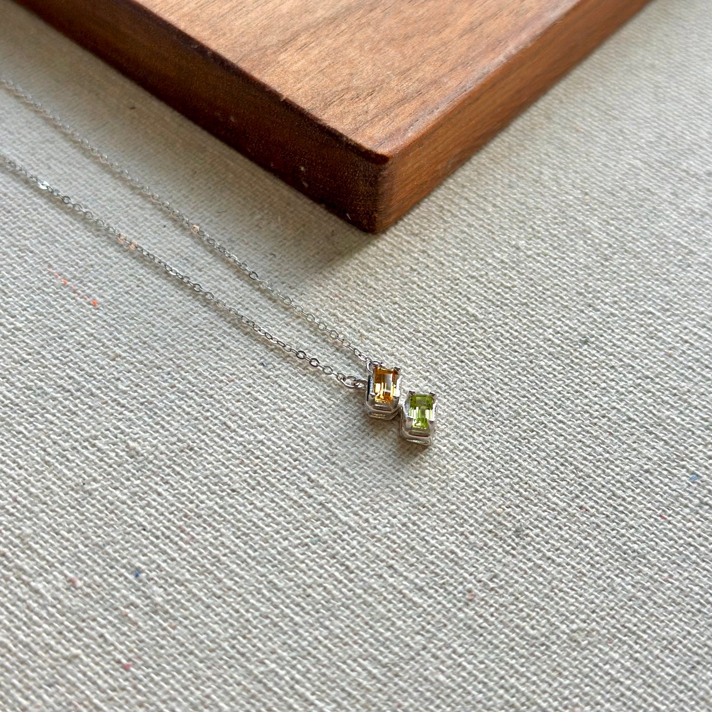 Peridot And Citrine Asymmetric Sterling Silver Necklace