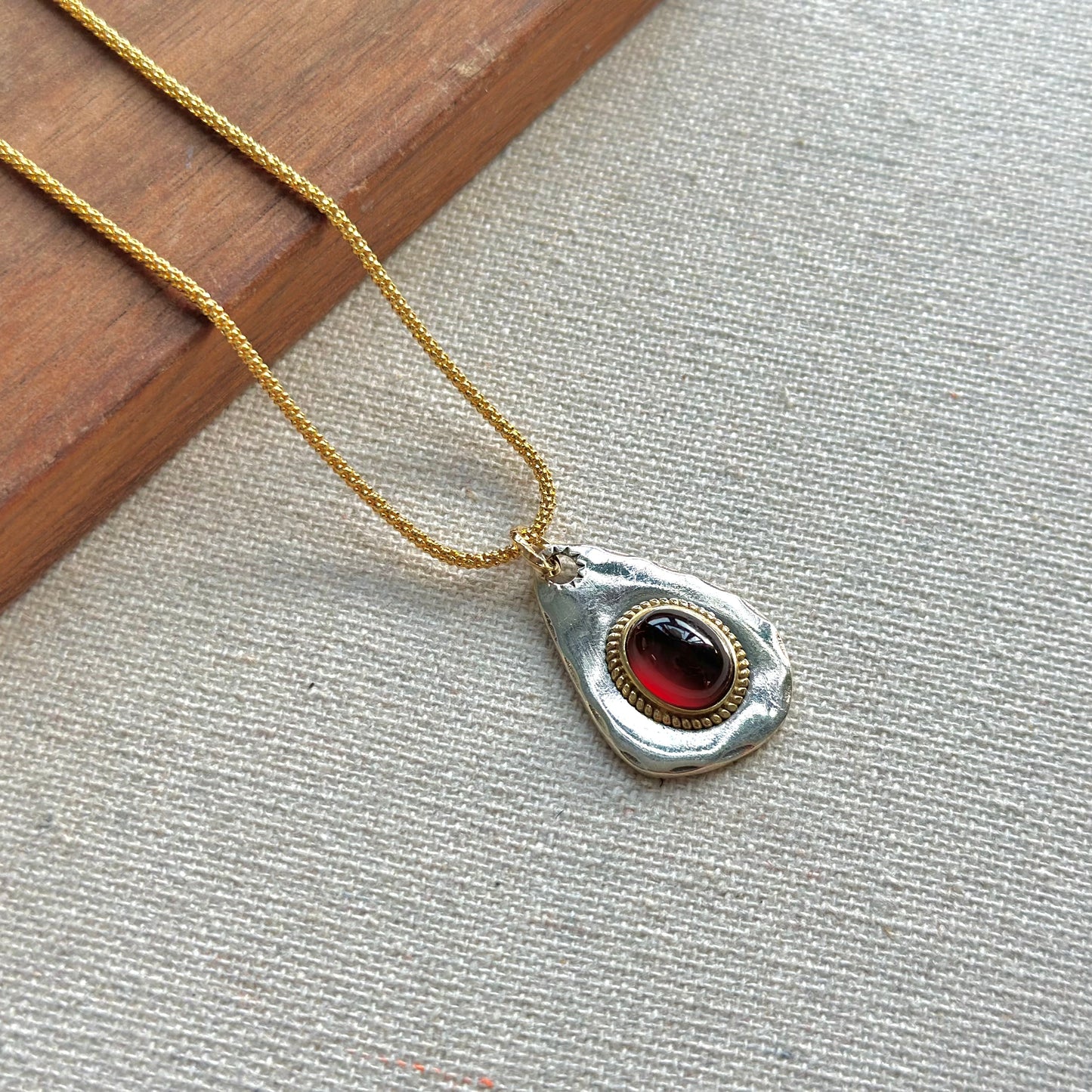 Garnet January Birthstone Two Tone Gold-plated Necklace